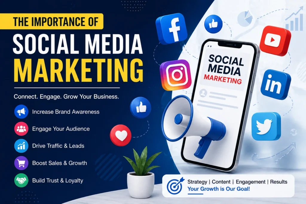 Importance of social media marketing for business growth with engagement, traffic and brand awareness strategies